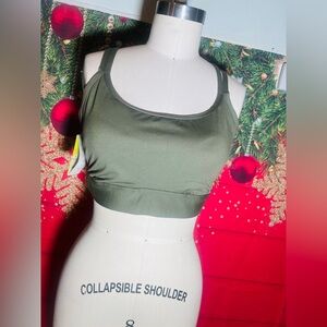 Olive Green Scoop Neck Sports Bra